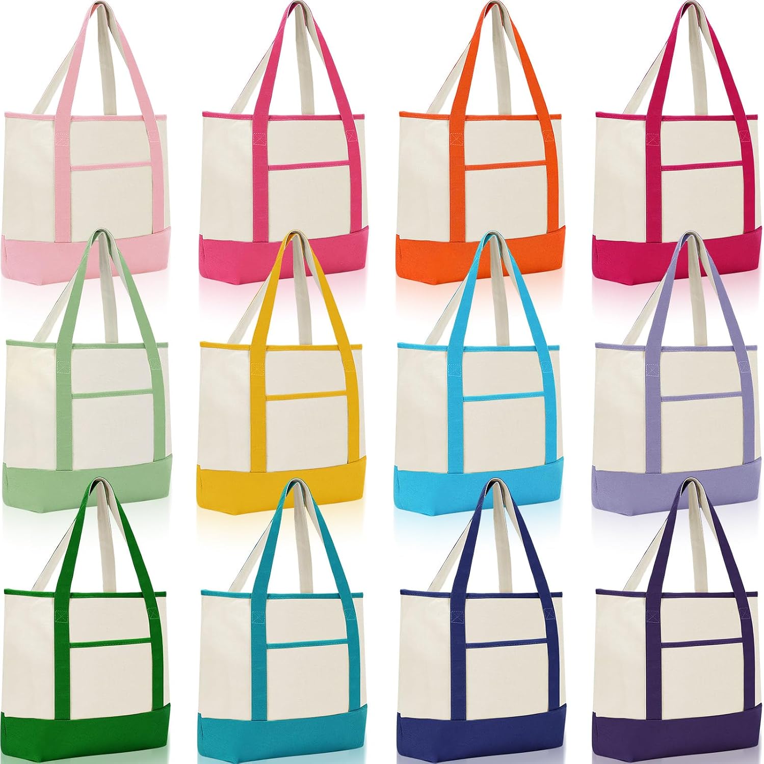 12-Pack Assorted Canvas Tote Bags