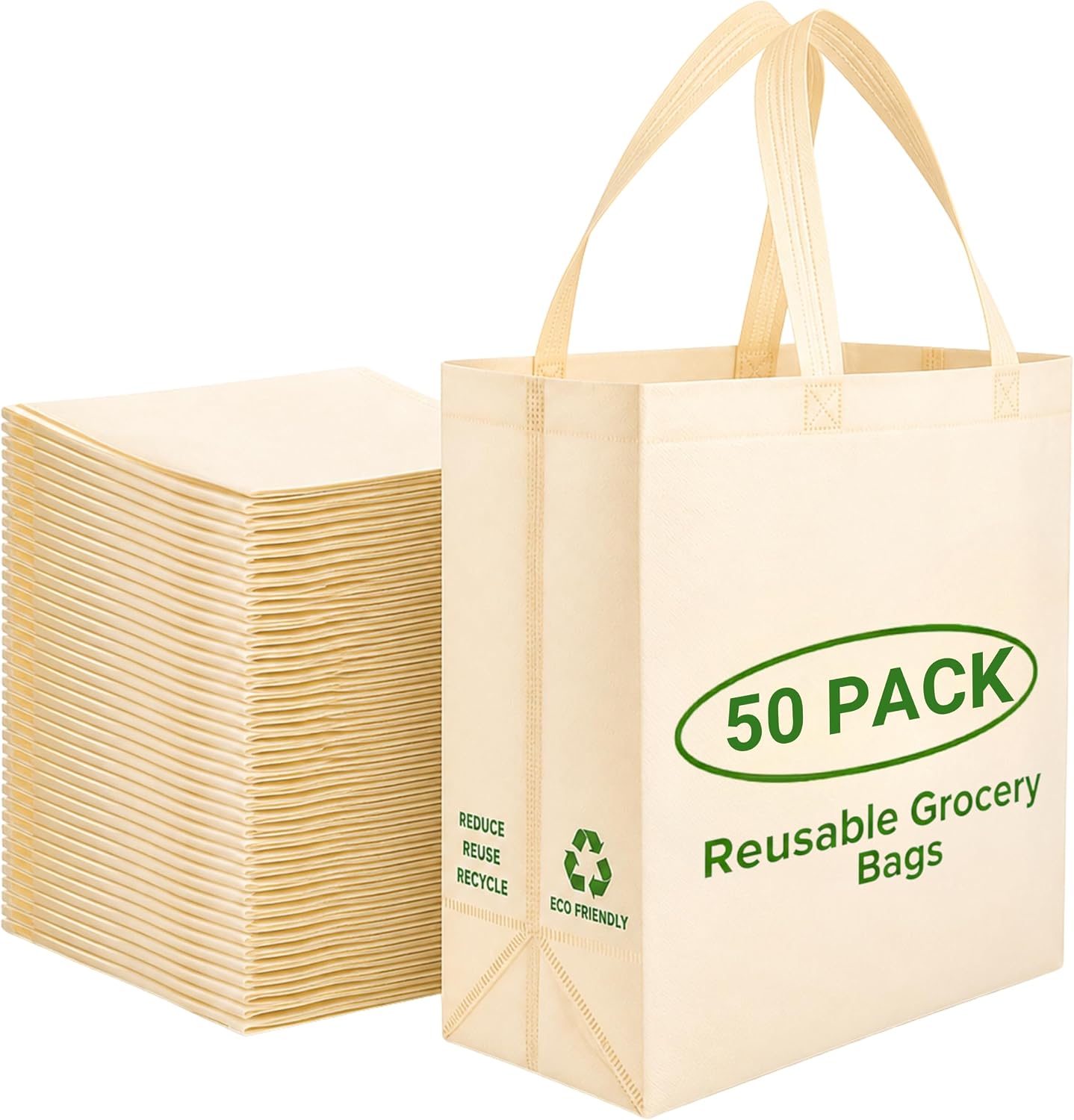 50-Pack Cream Non-woven Totes