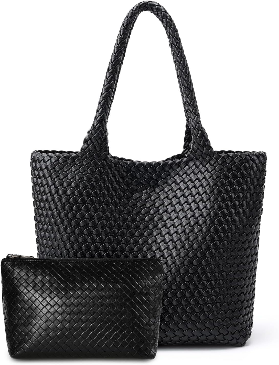 Black Woven Faux Leather Tote