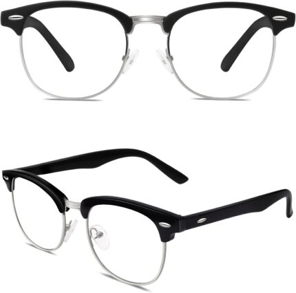 Black Silver Browline Clear Frames