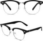 Black Silver Browline Clear Frames