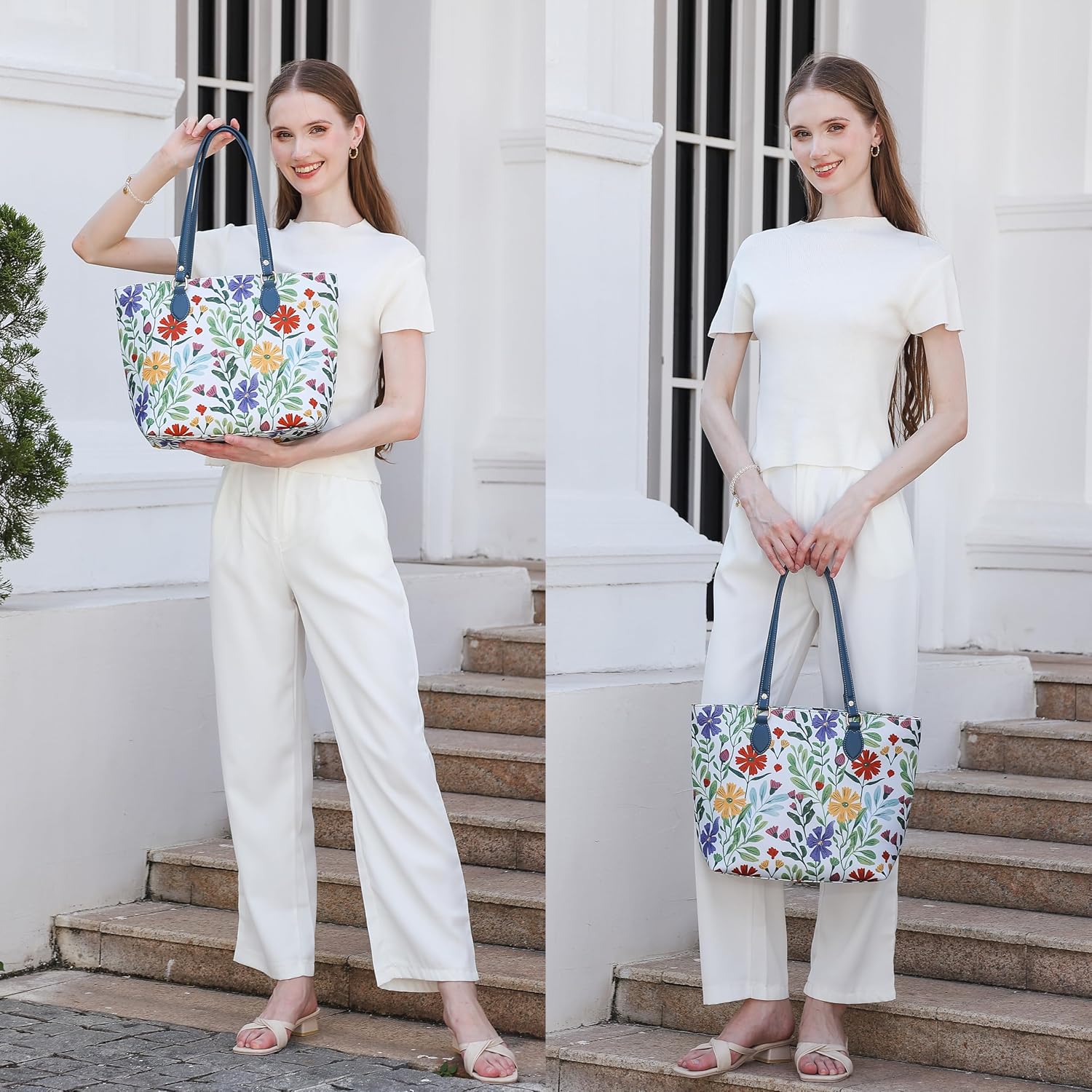 Floral Print Nylon Zip Tote