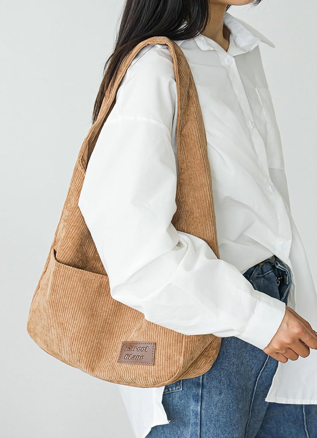 Tan Corduroy Slouchy Shoulder Bag