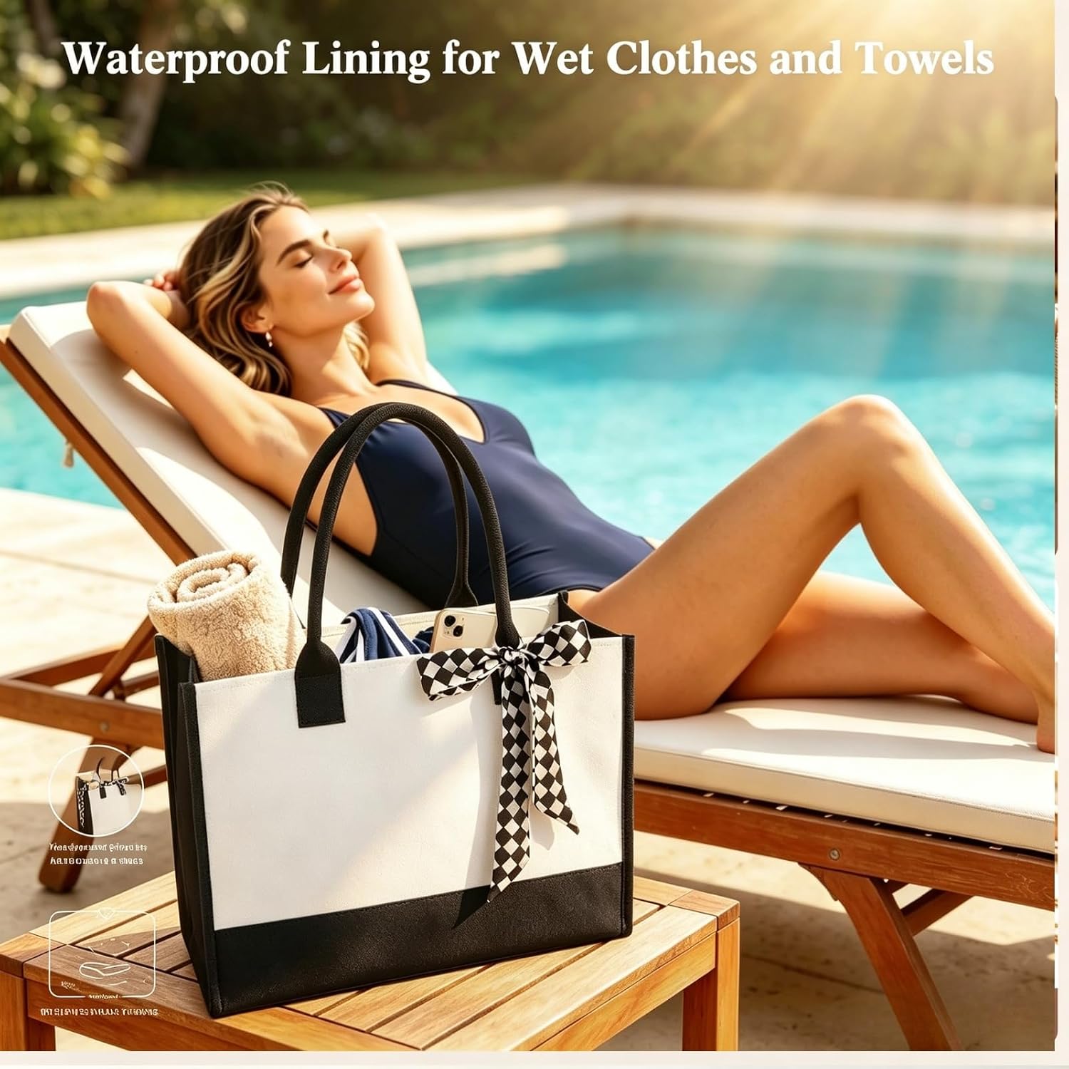 Waterproof Canvas Tote Bag with Ribbon